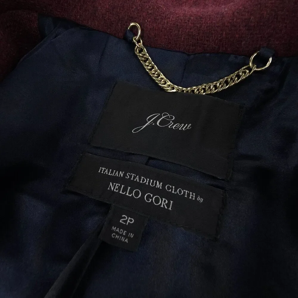 J CREW Wool Cocoon Coat Italian Stadium-cloth Burgundy Old Money Quiet Luxury 2P - Picture 2 of 9